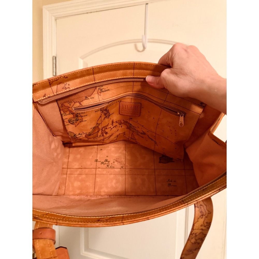 Alviero Martini Rare 1A Classe Geo Map Tote Bag Tan Leather Large Shoulder Bag - Picture 9 of 9
